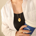 Polished Oval Pebble Pendant Necklace Long Box Chain Metal view 6