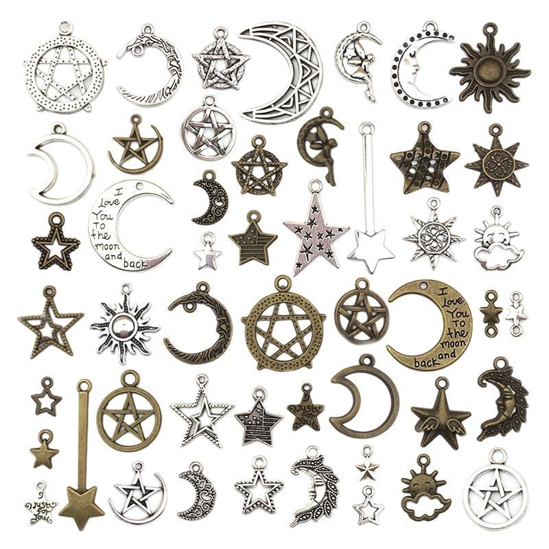 Hollow Zinc Alloy Star Moon Sun Shooting Star Charm Pendant for DIY Earrings Bracelet