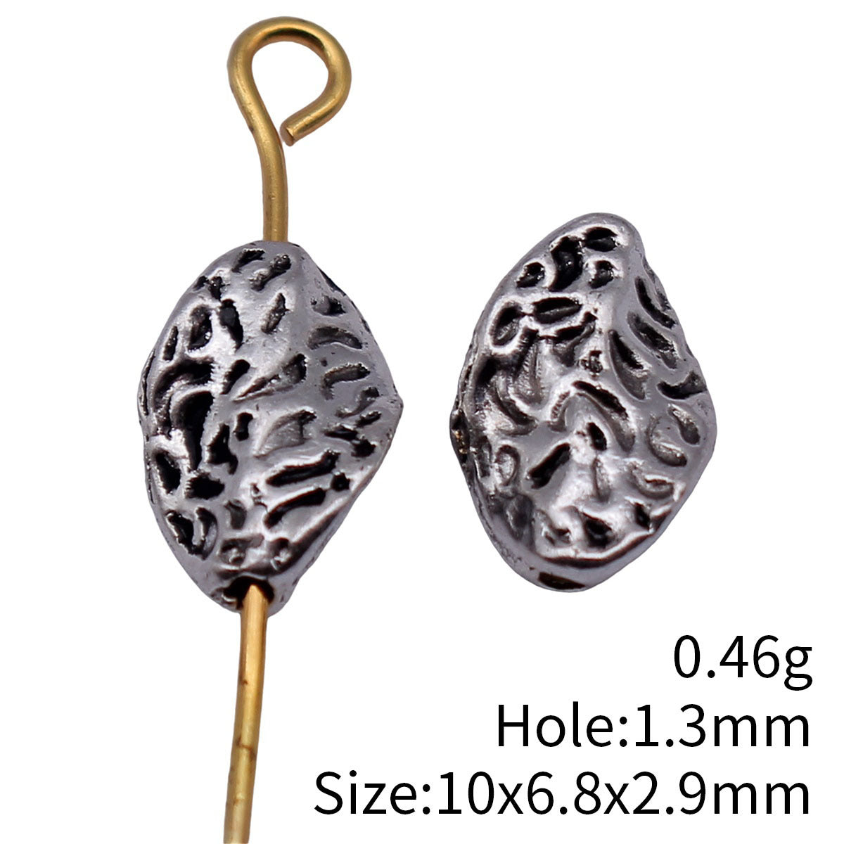 10x6.8x2.9mm 0.46g Antique Silver Zinc Alloy Twisted Hammered Marquise Loose Metal Beads for Jewelry