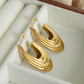 Layered U Shape Hollow Earrings Ribbed Gold Or Steel Metal view 2