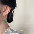Green Teardrop Glass Gold Wire-Wrapped Hook Earrings view 2
