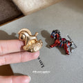 Red Enamel Horse Brooch Rhinestone Saddle Silver Tone view 2