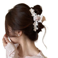 White Embroidered Flower Pearl Claw Clip Hair Accessory view 5