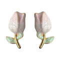 Pink Gradient Tulip Bud Stud Earrings Gold Stem Mint Leaves view 5
