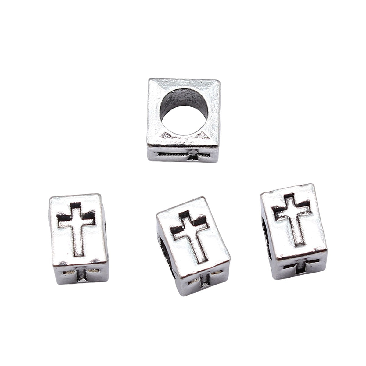 9x9x7mm 2.2g Multicolor Zinc Alloy Square Cross Large Hole Beads for Bracelet DIY Jewelry Making