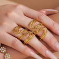 Layered Wire Wave Open Ring in Polished Gold Tone Size Seven view 4