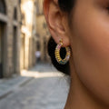 Rainbow Crystal C Hoop Earrings in Two Graduated Sizes view 4