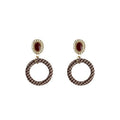 Houndstooth Circle Drop Earrings Red Cabochon Gold Stud view 5