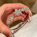 Silver Crystal Flower Open Hinge Bangle Bracelet One Style view 3