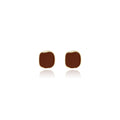 Brown Irregular Square Gold Rim Small Stud Earrings view 5