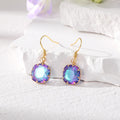 Gold Tone Faceted Iridescent Cushion Crystal Hook Earrings in Four Colors view 3