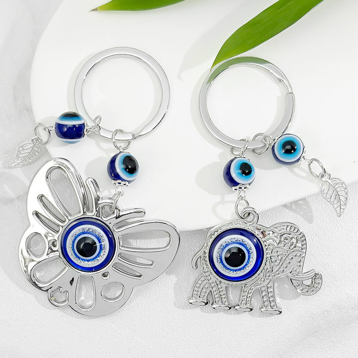 Silver-Tone Evil Eye Print Elephant Heart Butterfly Keychain