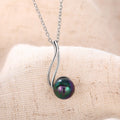 Silver Tone Iridescent Faux Pearl Wave Pendant Necklace view 3