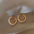 Crystal and Pearl Cluster Hoop Earrings in Gold and Silver Tones view 3