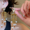 Crystal Chain and Pearl Fringe Earrings Statement Fashion Jewelry view 2