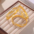Gold Geometric Link Bangle Bracelet with Rhinestone Inlays view 4