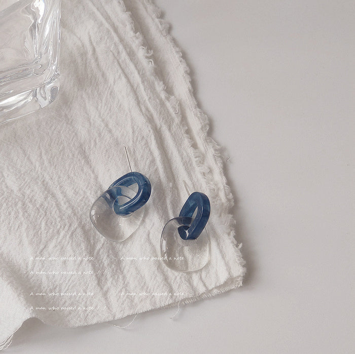 Blue Clear Interlocking Acrylic Geometric Stud Earrings