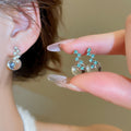 Blue Crystal Moon Pearl Drop Earrings with Distinctive Textured Details view 1