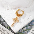 Gold Tone Tarot Cross and Celtic Knot Multi Charm Hoop Earrings view 3