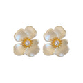 White Petal Flower Stud Earrings with Gold Tone Centers view 5