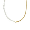 Asymmetric Gold Snake Chain Necklace With White Baroque Pearls view 6