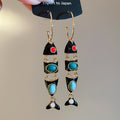 Colorful Articulated Fish Drop Earrings In Red Black And Blue view 7