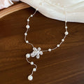 Silver Pearl Flower Butterfly Y Necklaces Multi-Strand Bracelet view 6