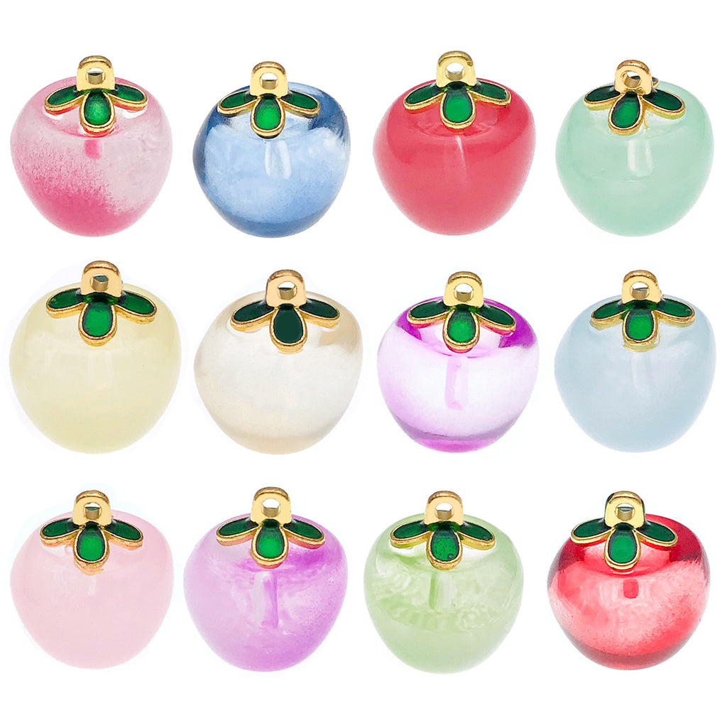 Transparent Glass Apple Charm Pendant for Necklace, Earrings and Phone Chain Making