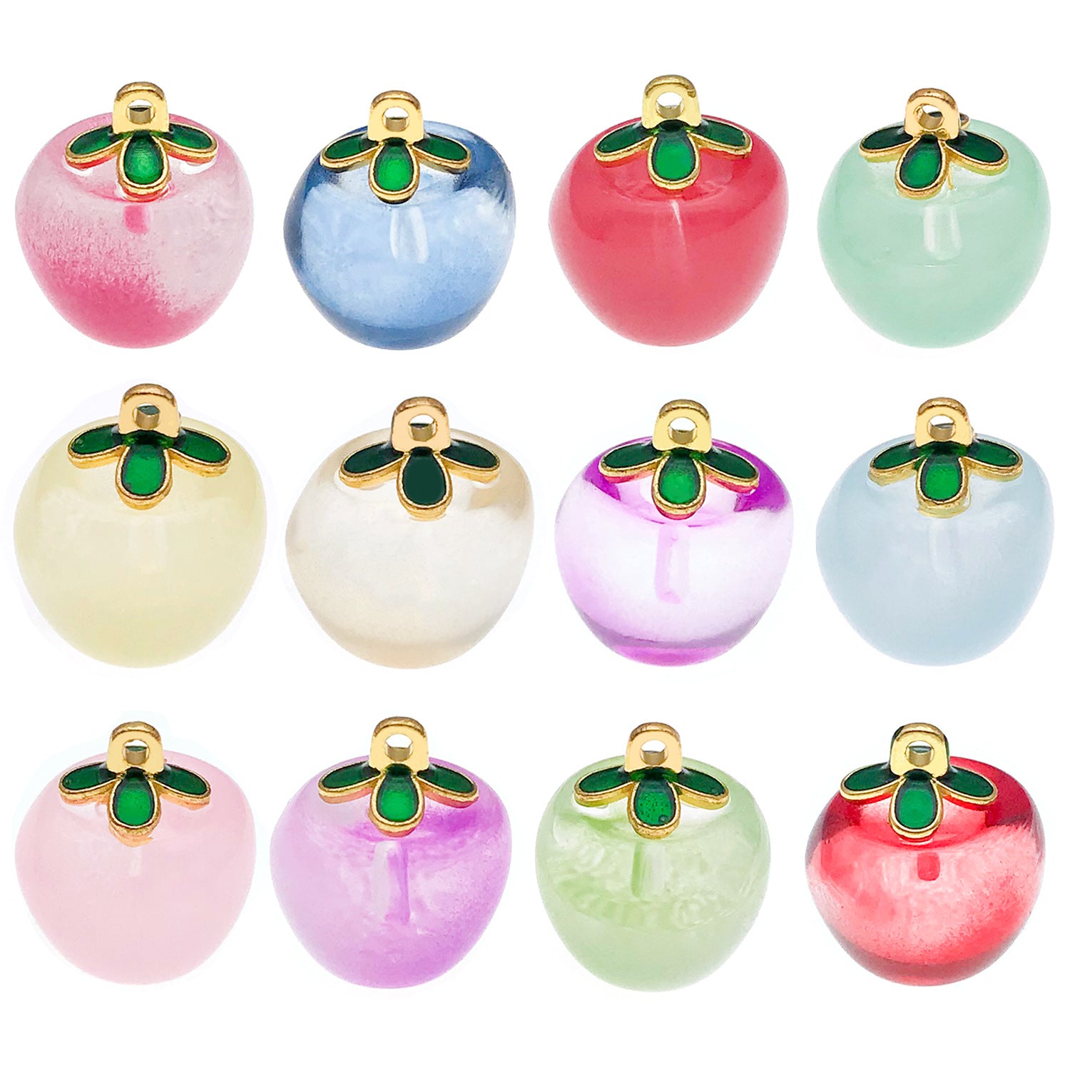 Transparent Glass Apple Charm Pendant for Necklace, Earrings and Phone Chain Making