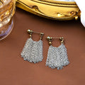 Silver Tone Multi Chain Extra Long Tassel Stud Earrings view 4