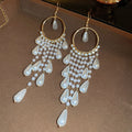 Gold Tone Pearl Fringe Circle Chandelier Earrings Decorative Jewelry view 6