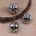 Antique Silver Openwork Floral Round Metal Bead for Jewelry Making view 2