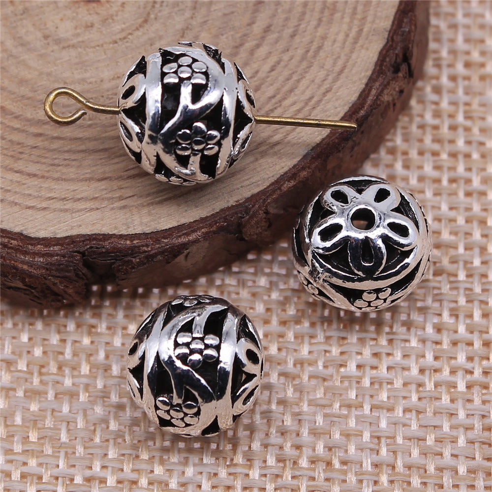 12x12mm 2.2g Antique Silver Zinc Alloy 3D Hollow Ball Large Hole Beads for DIY Bracelet Making