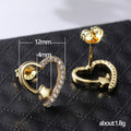 Gold Tone Open Heart Cat Stud Earrings With Clear Stones view 5