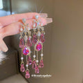 Pink Crystal and Pearl Chandelier Drop Earrings Decorative Jewelry view 4