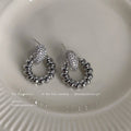 Silver Pave Teardrop Stud Beaded Circle Drop Earrings view 4