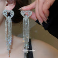 Heart Crystal Chain Tassel Drop Stud Earrings Fashion Jewelry view 3