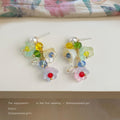 Multicolor Flower Cluster Drop Earrings Pearl Stud Tops view 3