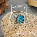 Aqua Oval Stone Engraved Signet Ring In Antiqued Silver Tone view 4