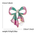 Teal and Pink Striped Bow Brooch With Pearl-Like Drop view 5