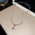 Silver Tone Pink Floral Crystal Necklace in Two Designs view 6