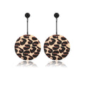 Leopard Print Round Wood Disc Drop Earrings Black Post view 5