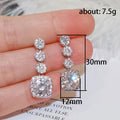 Silver Full Pavé Geometric Square Halo Drop Earrings view 5