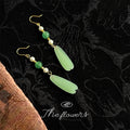 Gold Green Jade Pearl Long Drop Earrings Pair Jewelry view 4
