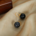 Resin Ball Hook Earrings Dark Grey White Amber Gold Tone view 2