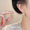 Gold Pave Crystal Domed Bean Huggie Hoop Earrings Pair view 2