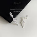 Silver Ribbon Bow Drop Earrings With Lace-Up Stud Top view 3