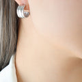 Gold Steel C-Shape Thick Ribbed Stud Hoop Earrings view 6