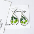 Green Teardrop Resin Pressed Flower Drop Earrings Silver view 2