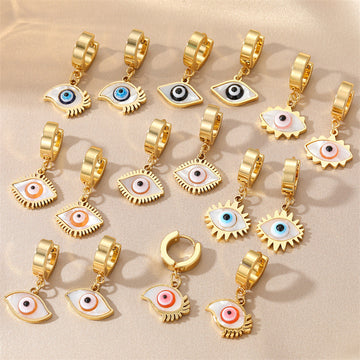 Gold Huggie Shell Eye Drop Earrings 7 Iris Frame Styles